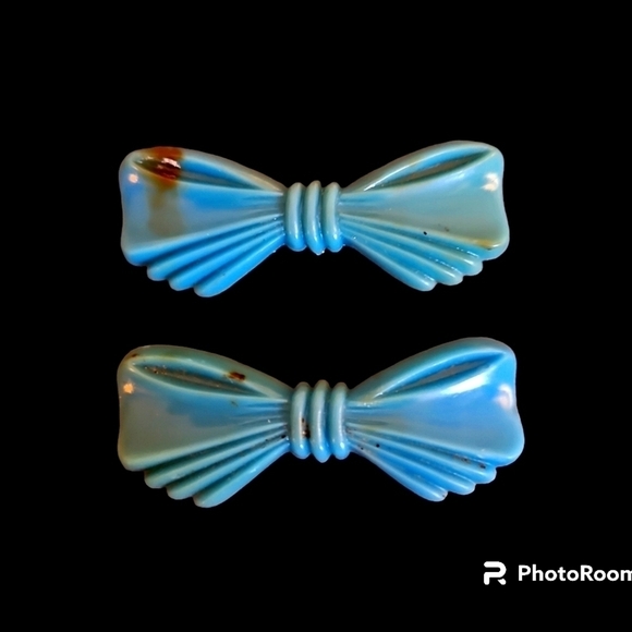 3/$30 VTG GOODY 1950s-1960s Teal Coquette Bow Barrettes - Picture 1 of 6